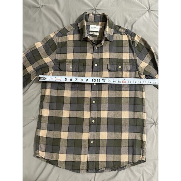 Mens Flannel Shirt Medium Long Sleeve Goodfellow & Co Green Gray Tan - Picture 6 of 11